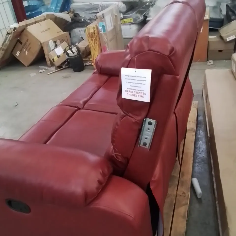 QUALITY DESIGNER 2 SEATER FAUX LEATHER RECLINER SOFA -CRANBERRY RED-