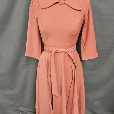 HEARTS & ROSES BELTED MIDI DRESS IN DARK SALMON SIZE 10