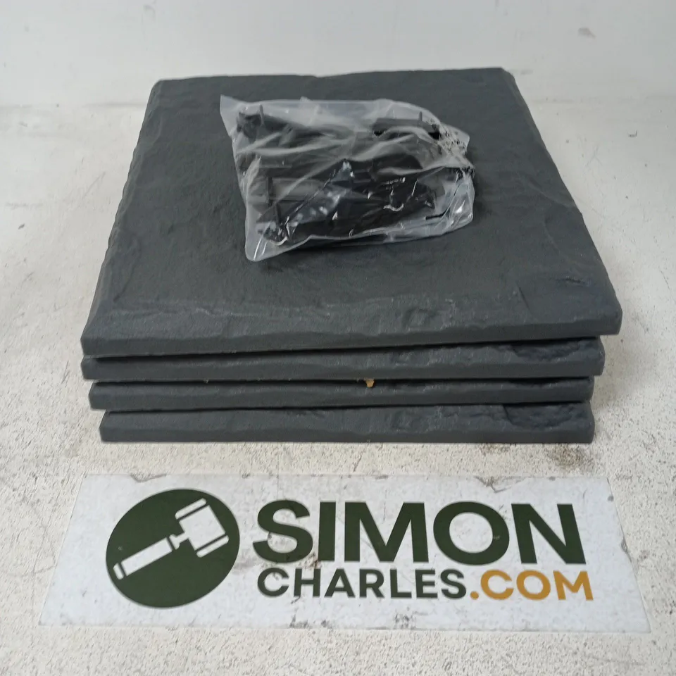 4 PLASTIC STONE EFFECT GARDEN TILES