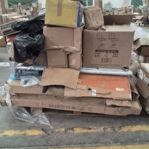 PALLET OF ASSORTED HOUSEHOLD GOODS AND PRODUCTS TO INCLUDE;GAMING CHAIR,CLOTHES AIRER,DINING CHAIRS,STEAM MOP,EGG TIMER