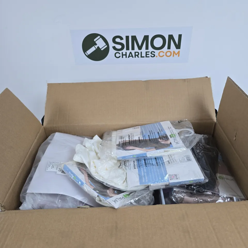 BOX OF APPROXIMATELY 8 ASSORTED ITEMS INCLUDING A RED HANDBAG, PALM WARMTH GENERATION SHORT SLEEVE TOP AND A BILSS & BEYOND LIGHTWEIGHT HANDHELD VACCUM CLOEANER