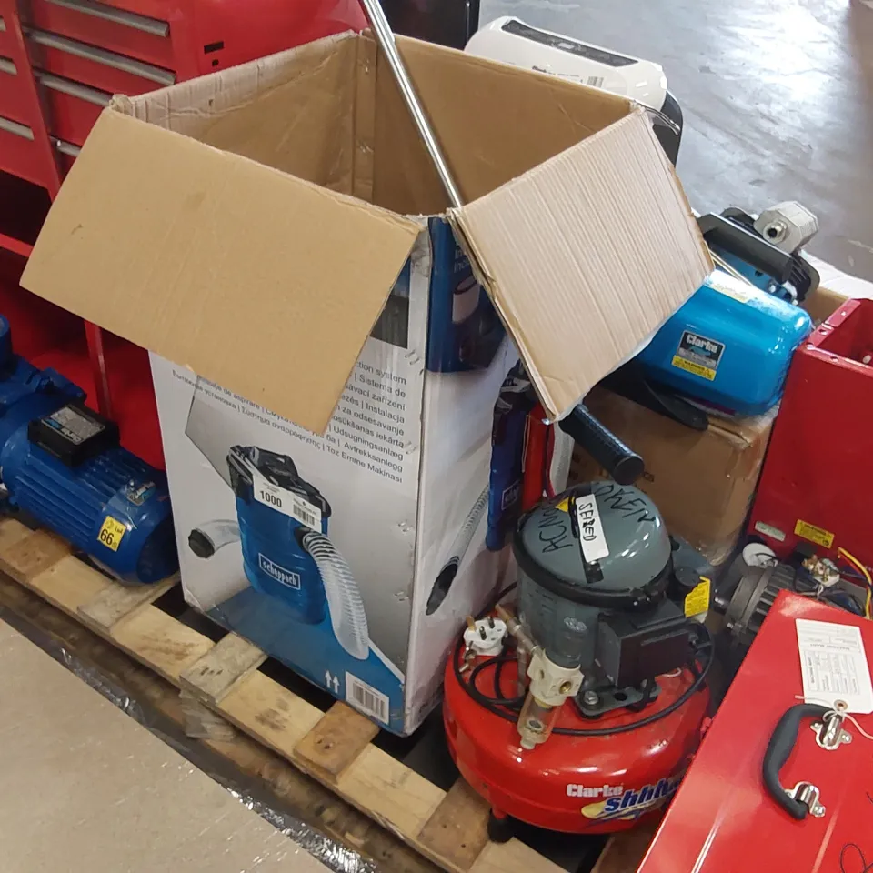 LARGE PALLET OF ASSORTED MACHINERY/TOOL PARTS TO INCLUDE: TOOL CHEST, AIR COMPRESSOR PARTS, PETROL GENERATOR PARTS, SHELVING RACK PARTS ECT