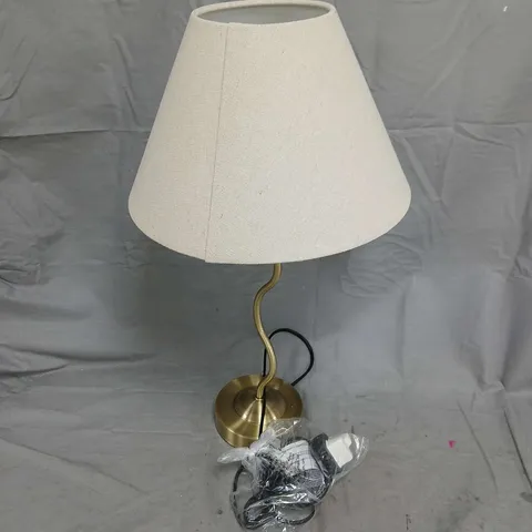 WIGGLE TABLE LAMP BRASS-TONE BASE WITH TWISTED STEM AND CREAM FABRIC SHADE