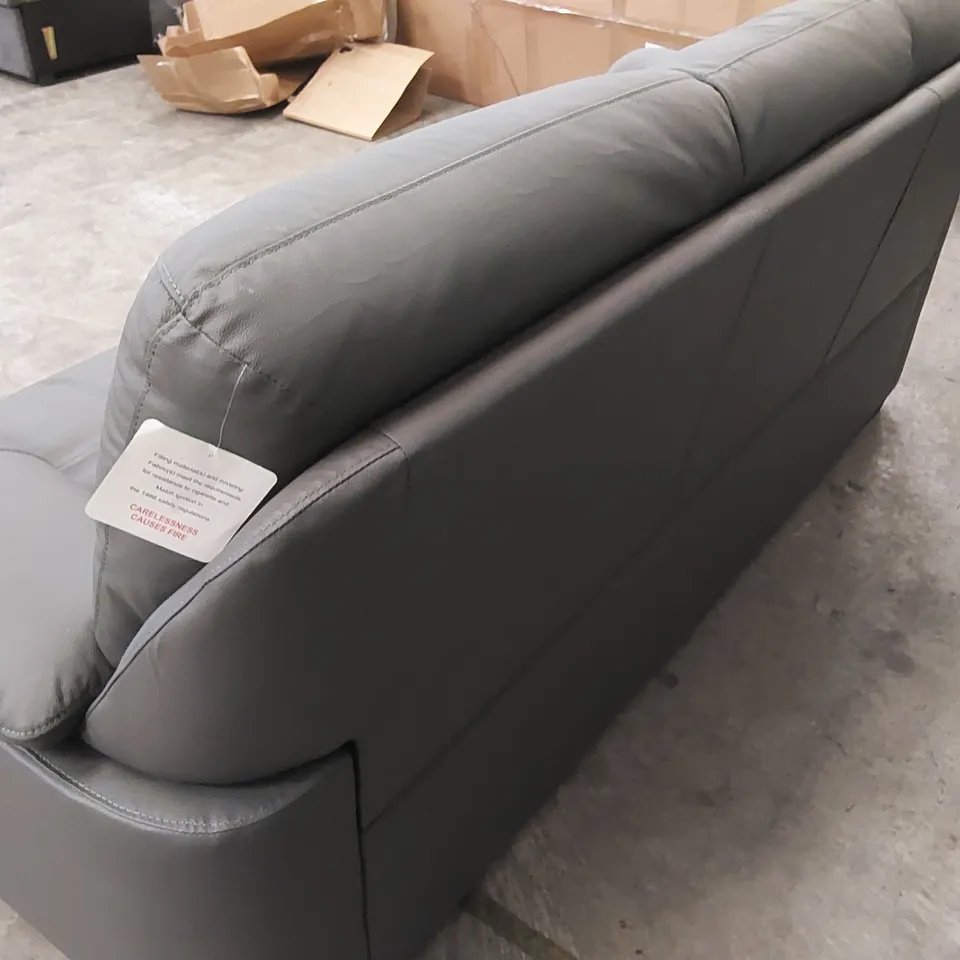 NAFISSA 3 SEATER GENIUNE GREY LEATHER SOFA 