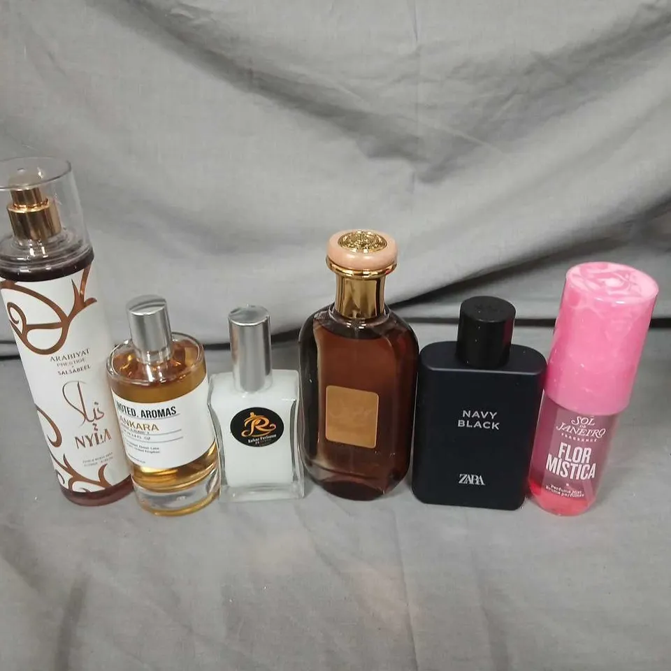 APPROXIMATELY 10 ASSORTED UNBOXED FRAGRANCES TO INCLUDE; NYLA, NOTED AROMAS, ZARA AND SOL DE JANEIRO