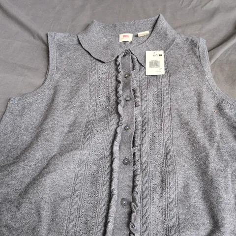LEVI'S GREY KNIT SLEEVELESS CARDIGAN WITH COLLAR – SIZE L