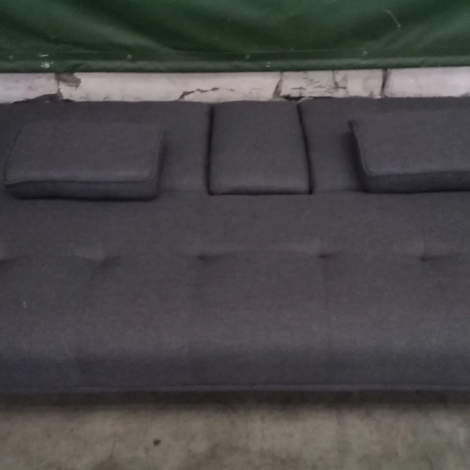 DESIGNER GREY FABRIC CLICK CLACK SOFABED WITH DRINKS HOLDER AND CHROME FEET