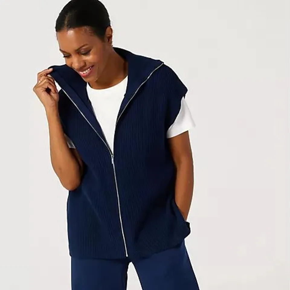 DENIM & CO. ZIP THROUGH COLLARED VEST NAVY XL