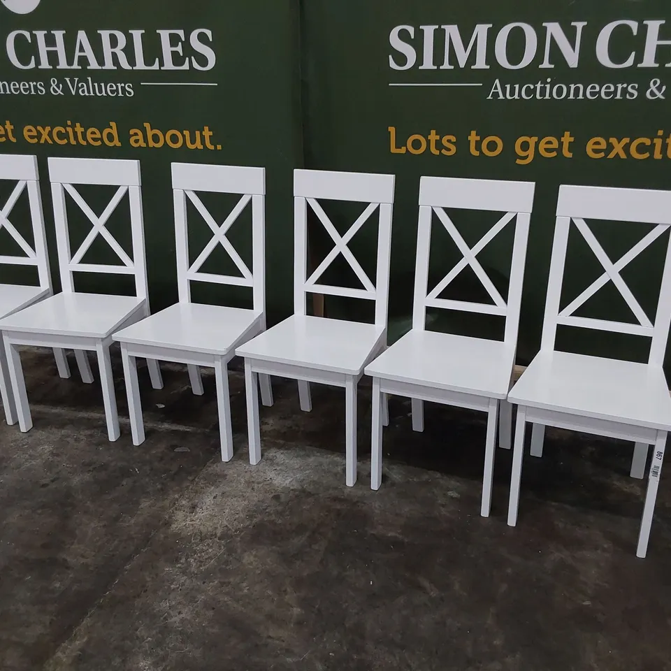 SET OF SIX WHITE PAINTED WOODEN X BACK DINING CHAIRS 
