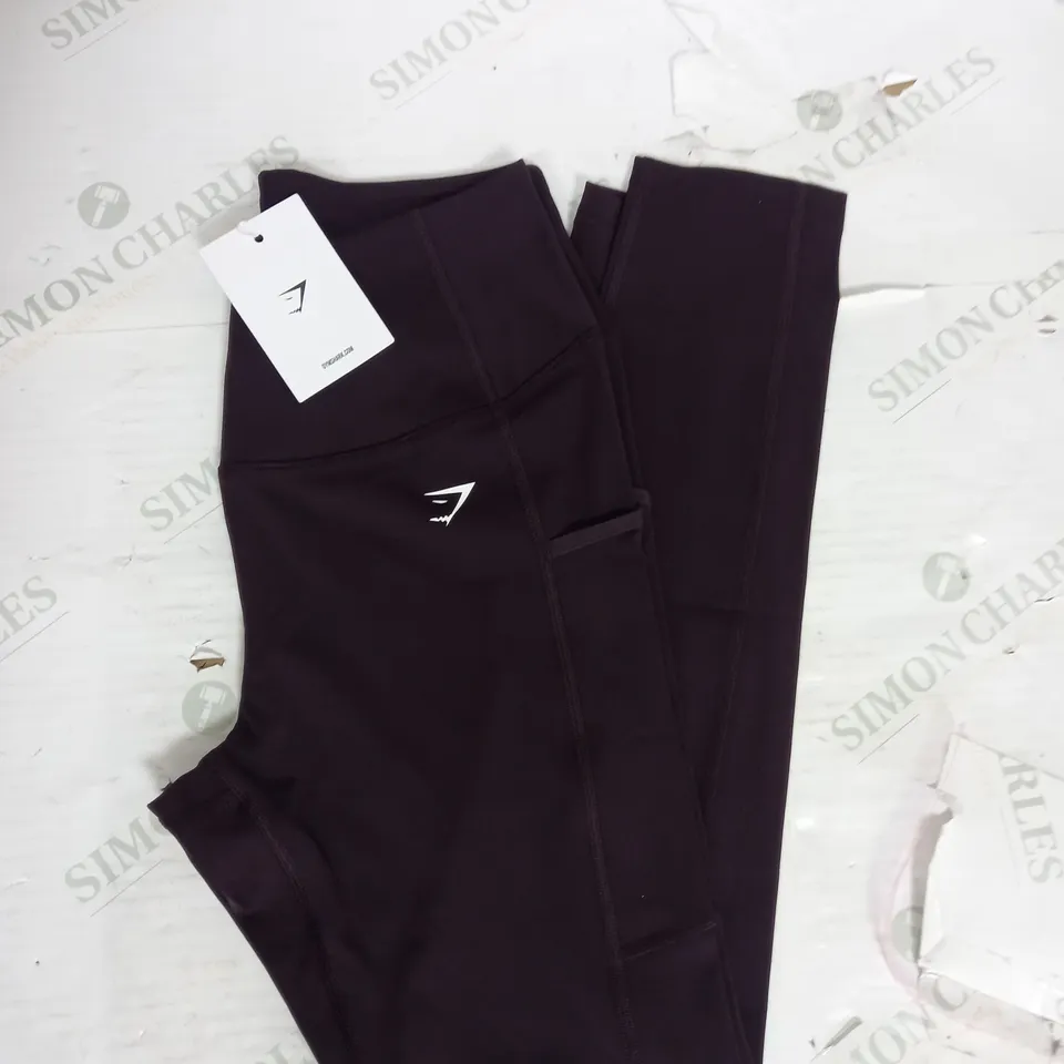 GYMSHARK POCKET BODY FIT LEGGINGS IN PLUM BROWN SIZE M