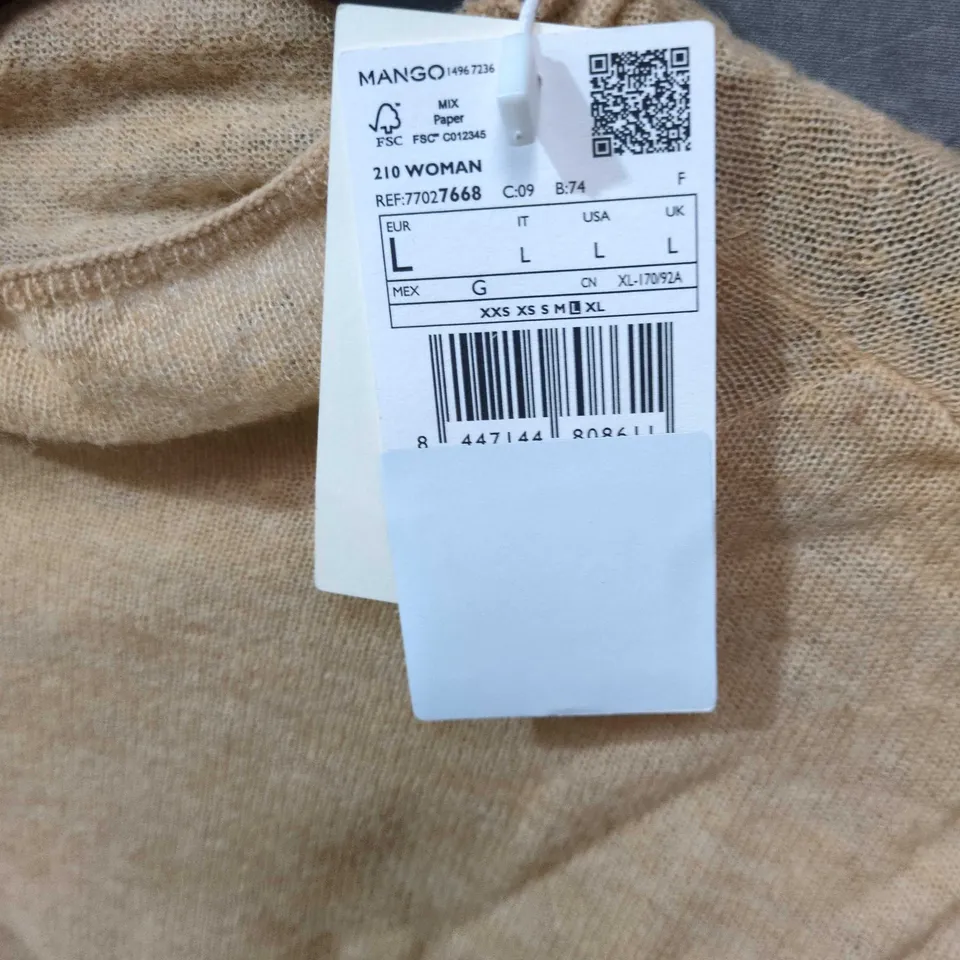 MANGO WOMEN’S KNIT SWEATER – CAMEL, UK SIZE L
