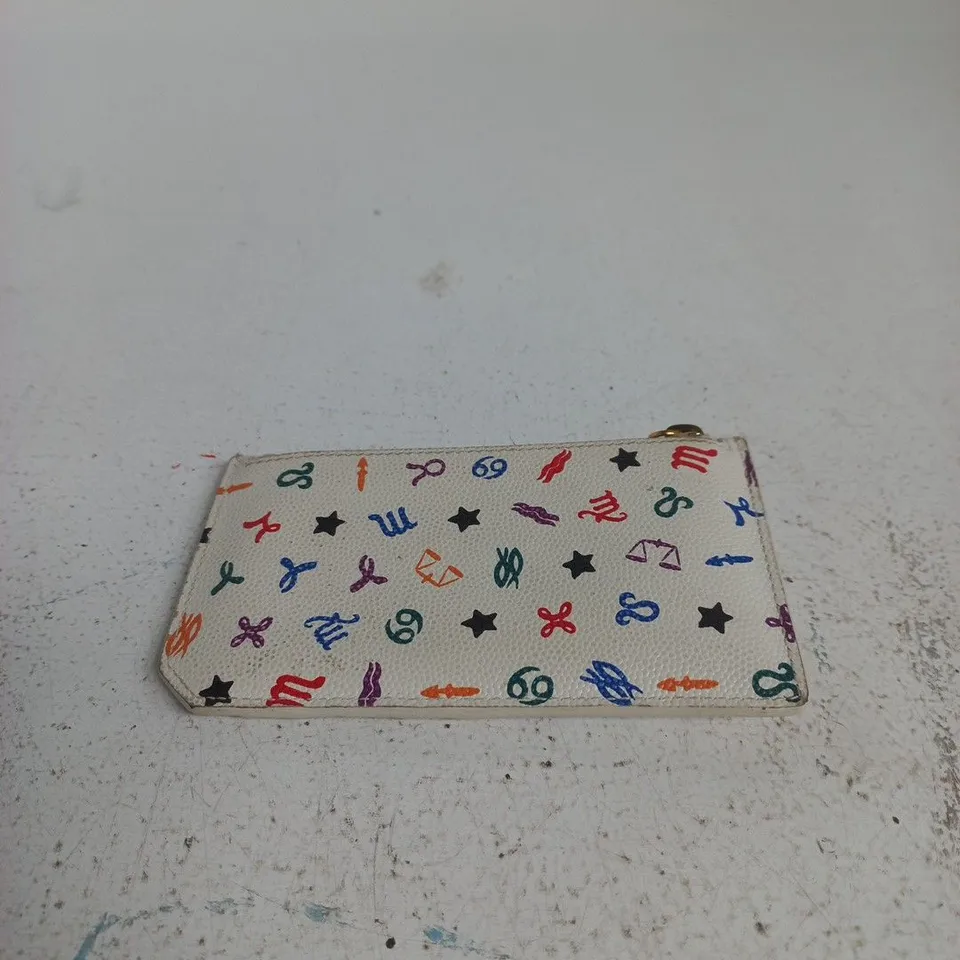 SAINT LAURENT ZIP WALLET – MULTICOLOUR PATTERN CARDHOLDER (WHITE LEATHER)