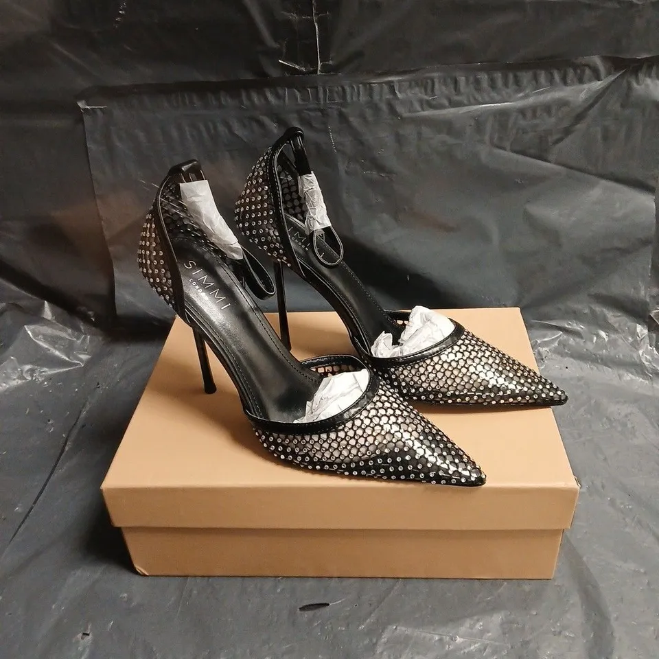 SIMMI LONDON BLACK RHINESTONE MESH SLINGBACK STILETTO HEELS – POINTED TOE UK 7