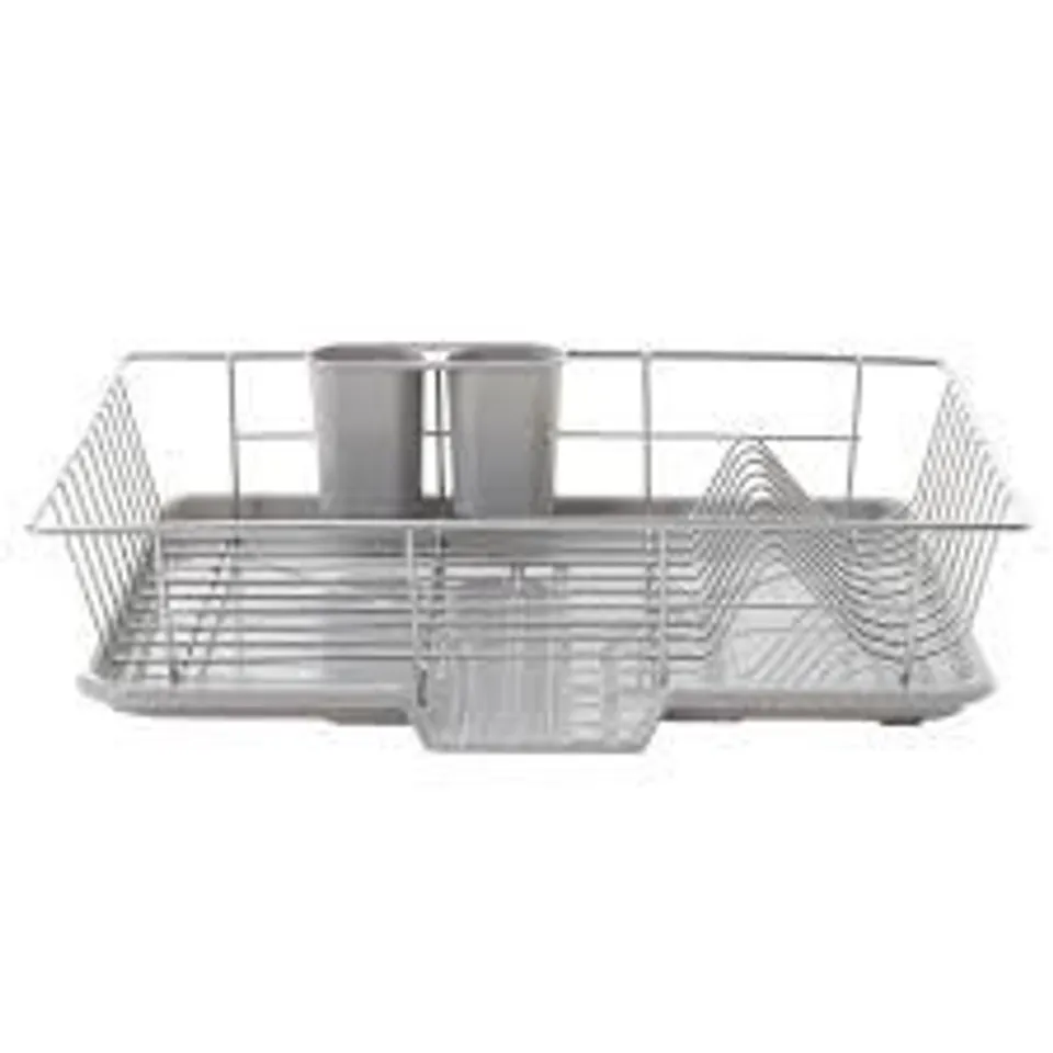 BOXED LIVING AND HOME SILVER METAL DISH RACK WITH REMOVABLE TRAY (1 BOX)
