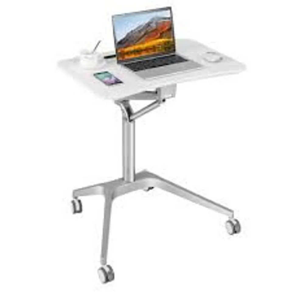 BOXED MOBILE STANDING LAPTOP DESK WITH TABLET HOLDER AND 4 ROLLING CASTERS-WHITE