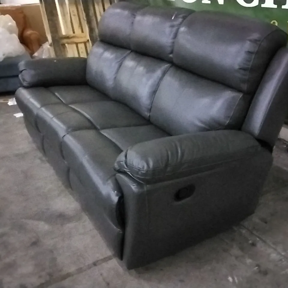 QUALITY DESIGNER BLACK LEATHER MANUAL RECLINER 3 SEATER SOFA
