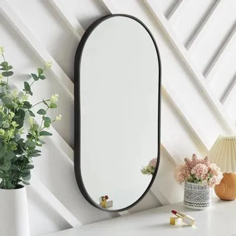 BOXED OVAL METAL WALL MIRROR -BLACK-