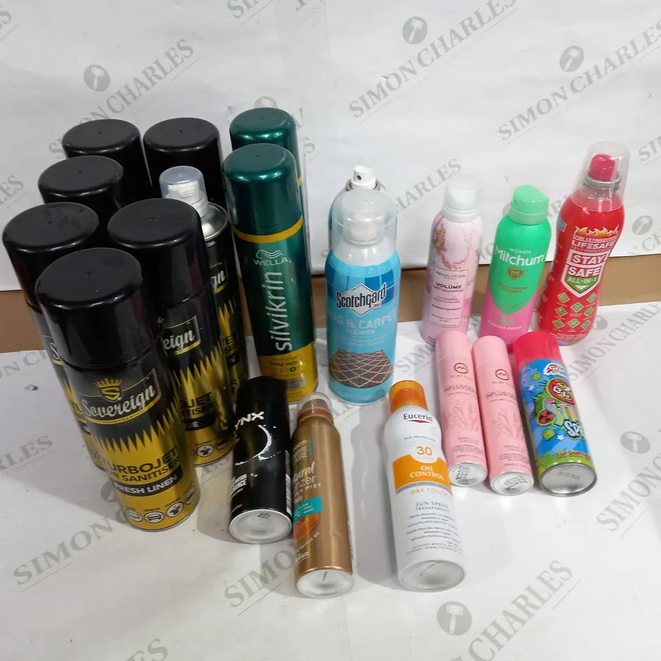 LOT OF APPROX 20 ASSORTED AEROSOLS TO INCLUDE AIR SPRAY, BODY SPRAY, HAIR SPRAY ETC