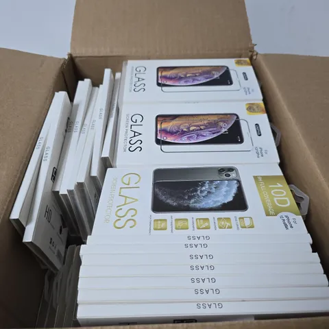 BOX OF APPROXIMATELY 50 X IPHONE GLASS SCREEN PROTECTORS