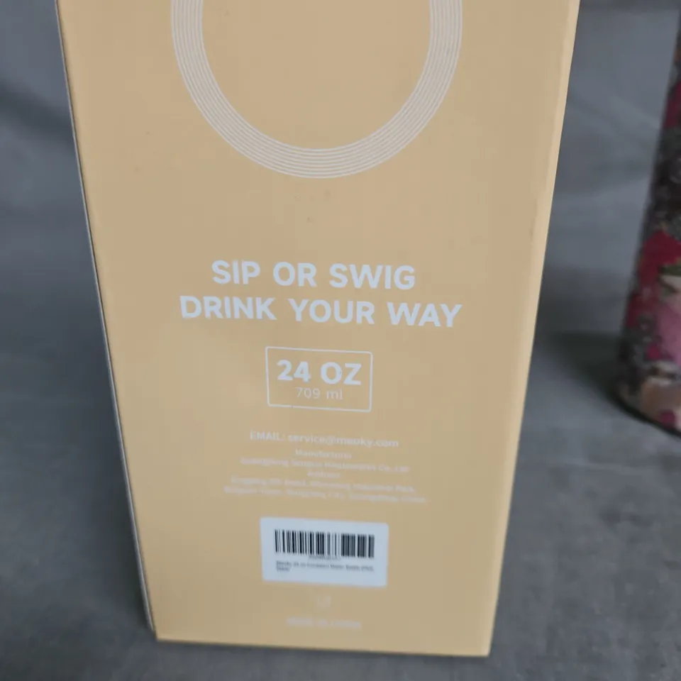 BOXED MEOKY INSULATED TUMBLER BOTTLE WITH PINK GRAPHIC WRAP – 24 OZ (709 ML)