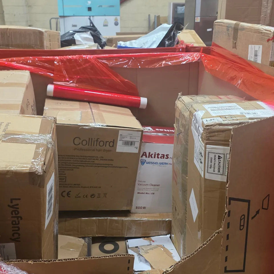 PALLET OF ASSORTED HOUSEHOLD GOODS AND PRODUCTS TO INCLUDE;SPINNING CHAIR,MONITOR,CARPET CLEANER