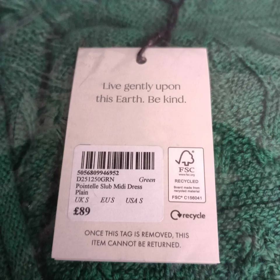 NOBODY'S CHILD POINTELLE SLUB MIDI DRESS – GREEN, UK S 