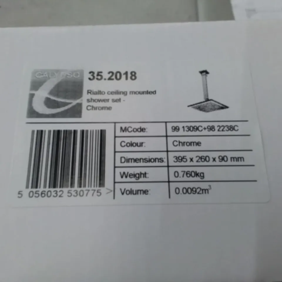 BOXED RIALTO CEILING MOUNTED SHOWER SET IN CHROME 