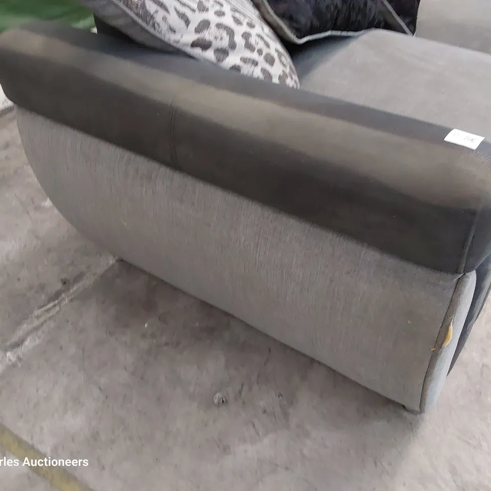 DESIGNER METAL ACTION SOFA BED WITH SCATTER CUSHIONS BLACK FAUX LEATHER & GREY FABRIC 