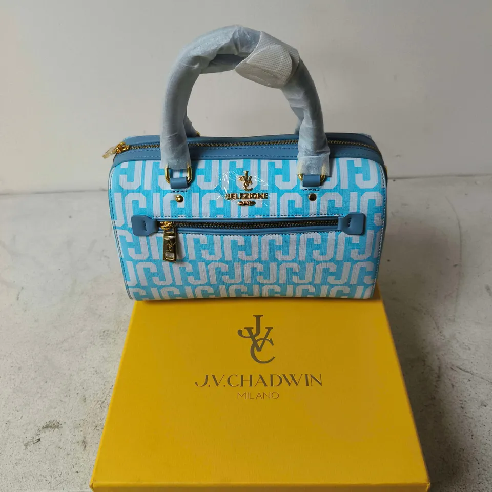 J.V. CHADWIN MILANO HANDBAG – BLUE MONOGRAM PATTERN, BOXED