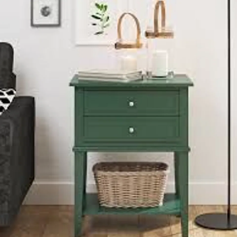 BOXED DOREL FRANKLIN 2 DRAWER HUNTER GREEN ACCENT TABLE