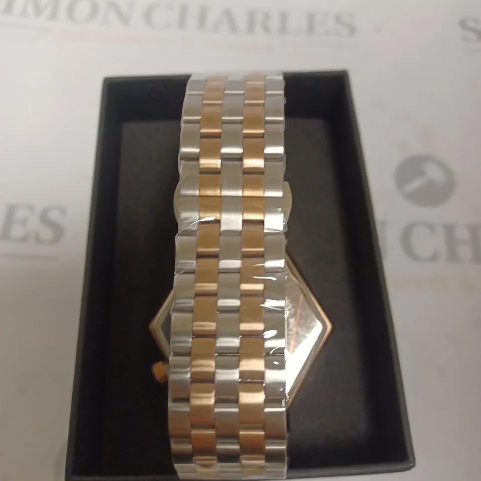 BOXED MORPHIC STEEL AND BRONZE HEXAGONAL WATCH