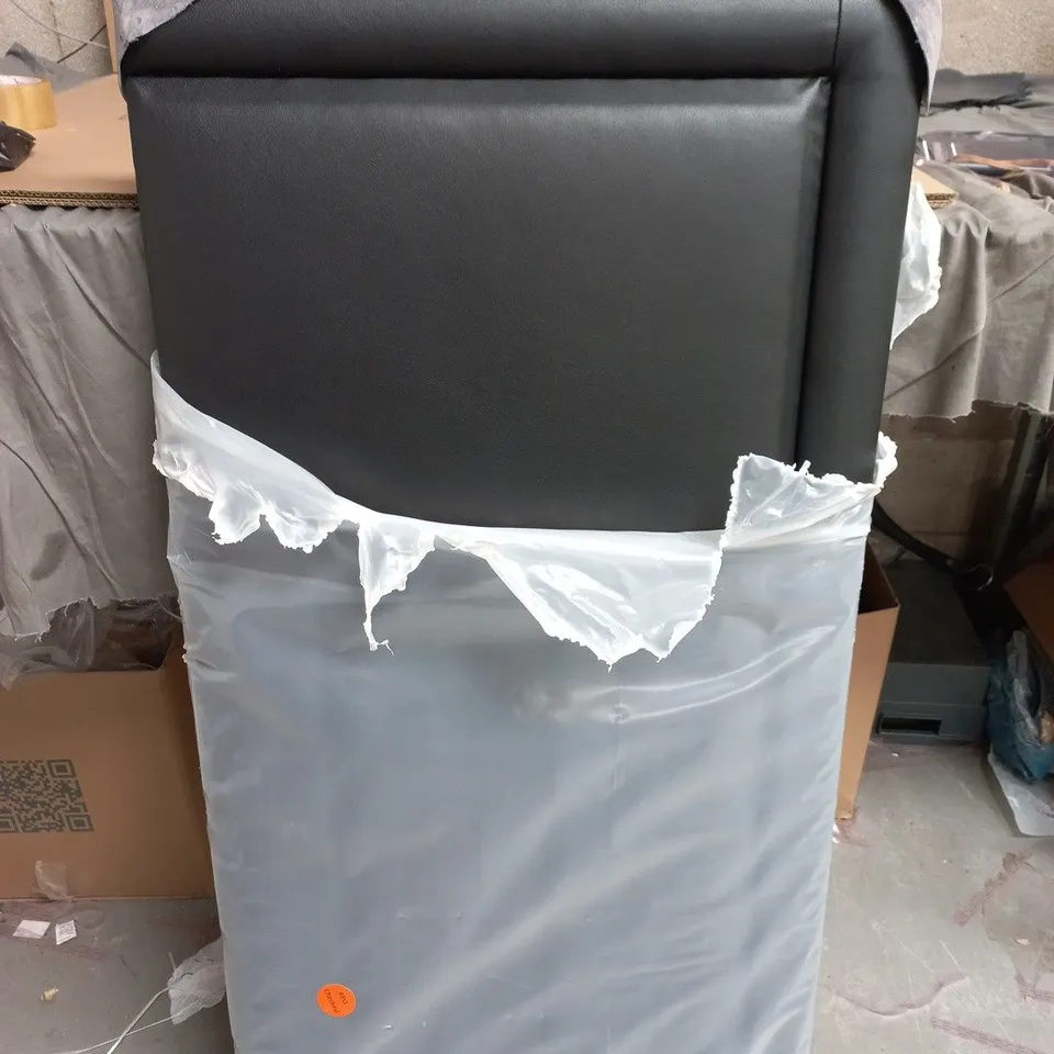 BLACK FAUX-LEATHER UPHOLSTERED BED HEADBOARD PANEL - WRAPPED IN PROTECTIVE PACKAGING