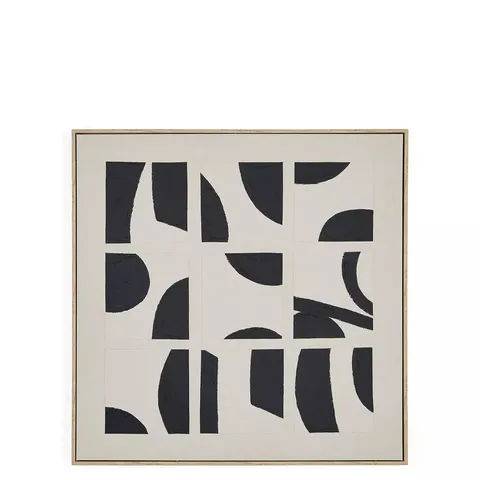 BLACK AND WHITE ABSTRACT SQUARE HAND-PAINTED CAPPED CANVAS WALL ART