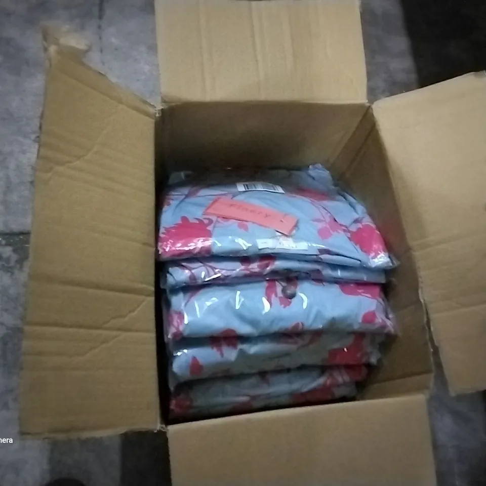 BOX OF APPROXIMATELY 21 ASSORTED BRAND NEW FINERY BLUE/RED LEAF STYLE DRESSES VARIOUS SIZES 