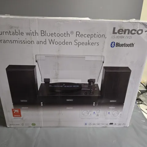 TURNTABLE WITH BLUETOOTH RECEPTION, TRANSMISSION AND WOODEN SPEAKERS