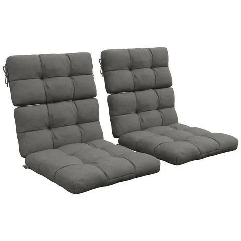 BOXED OUTSUNNY 2-PIECE SEAT CUSHION REPLACEMENT WITH BACKREST, GARDEN PATIO CHAIR CUSHIONS SET WITH TIES - CHARCOAL GREY (1 BOX)