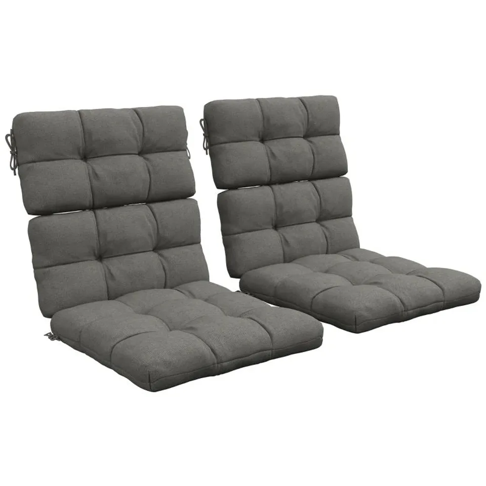 BOXED OUTSUNNY 2-PIECE SEAT CUSHION REPLACEMENT WITH BACKREST, GARDEN PATIO CHAIR CUSHIONS SET WITH TIES - CHARCOAL GREY (1 BOX)