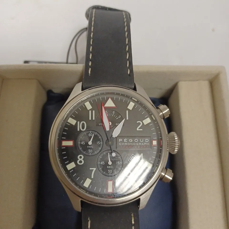 BOXED PEGOUD STAINLESS STEEL GENUINE LEATHER WATCH NAVY 