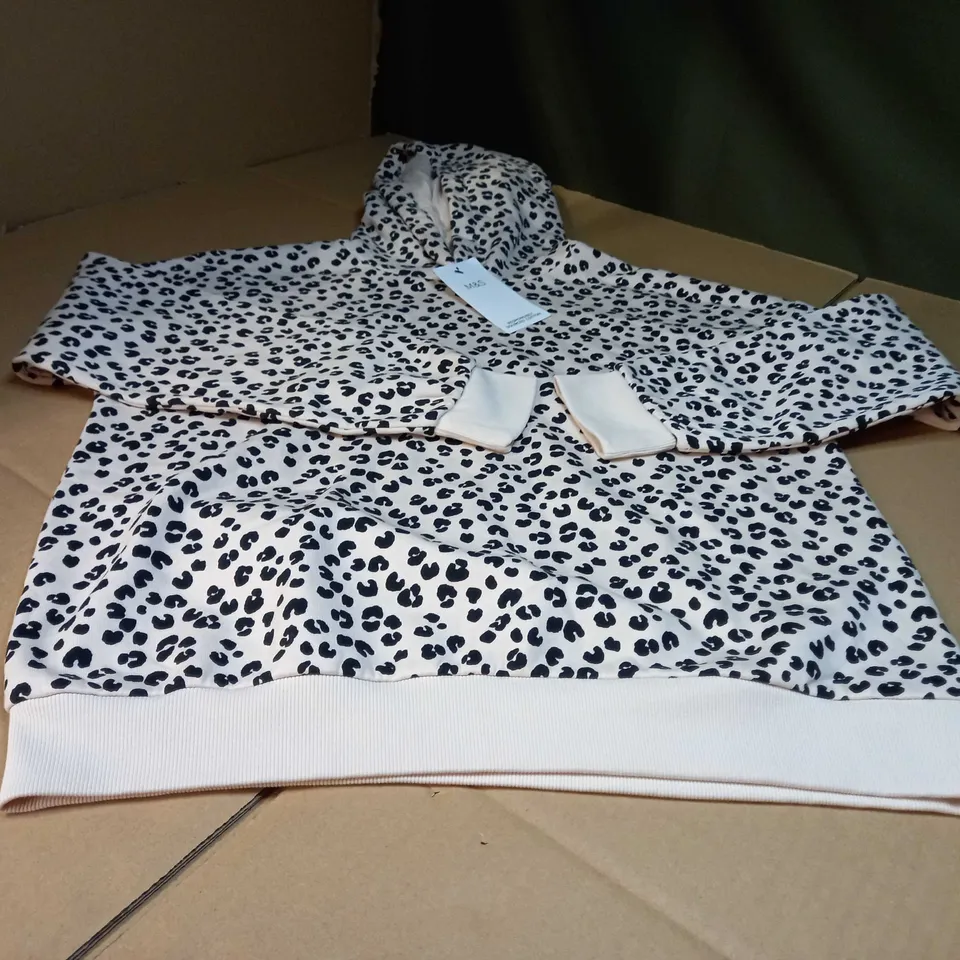 M&S CREAM/BLACK PRINT COTTON JNR HOODIE - AGE 12/13YRS
