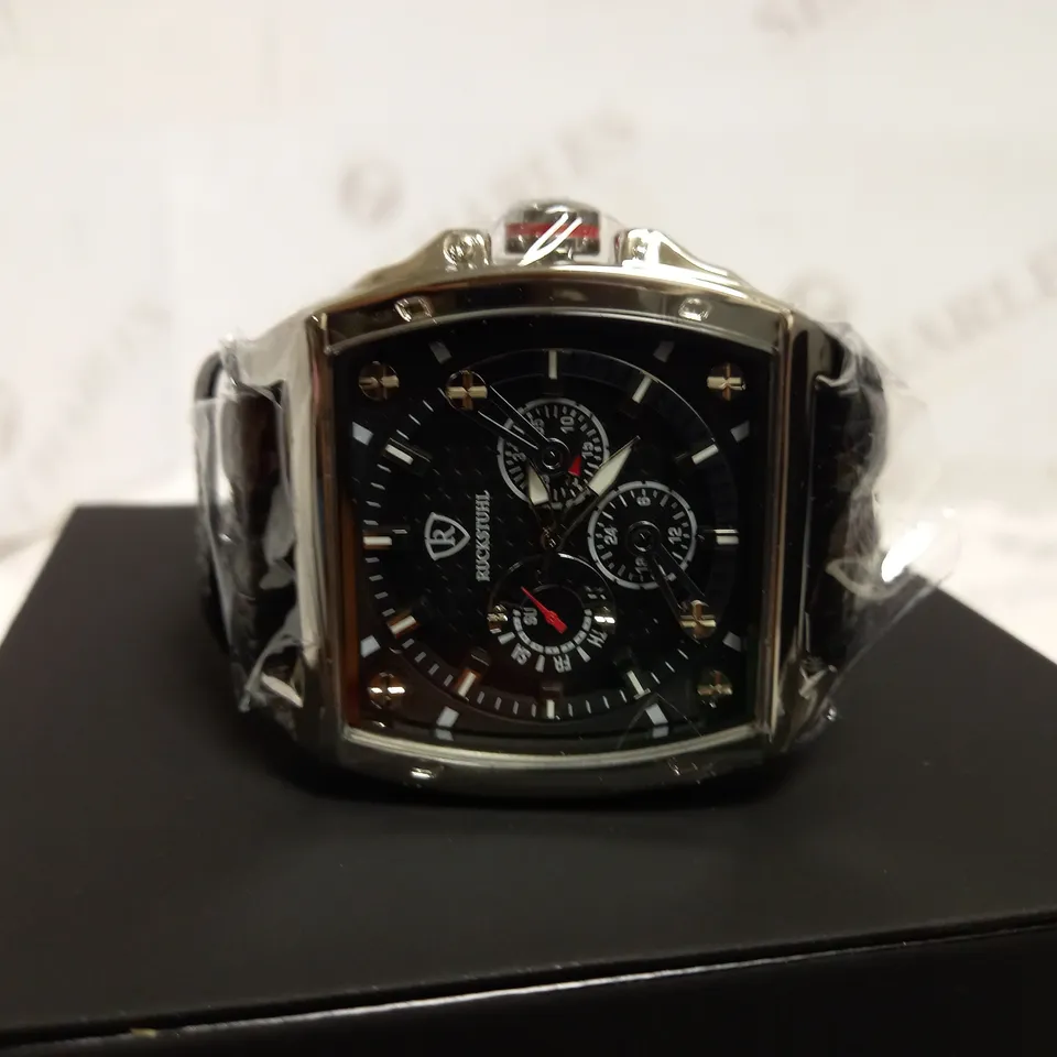 RUCKSTUHL TRIPLE DIAL LEATHER STRAP WRISTWATCH