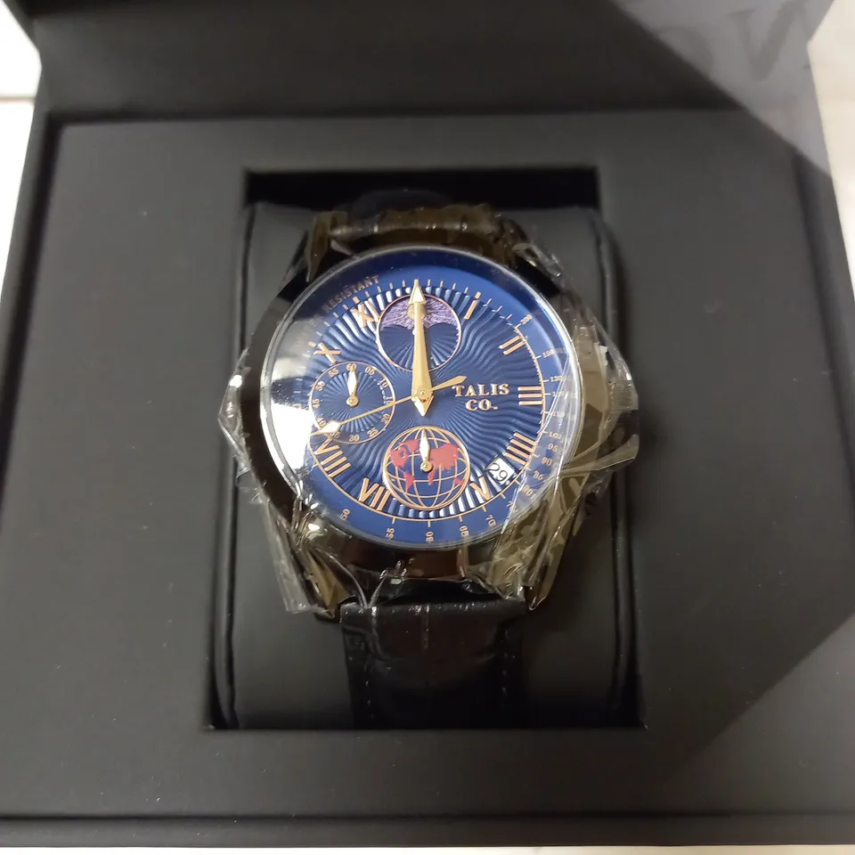 TALIS CO DATE DIAL BLACK CROC LEATHER STRAP WRISTWATCH RRP £550