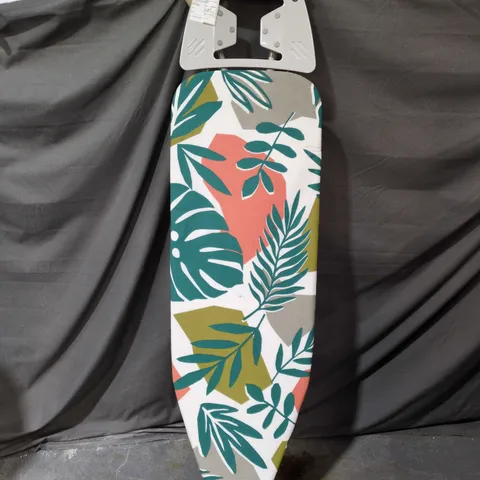 IRONING BOARD WITH TROPICAL LEAF-PATTERN COVER AND IRON REST
