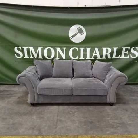WINDSOR 3 SEATER FABRIC SCATTER BACK SOFA - GREY