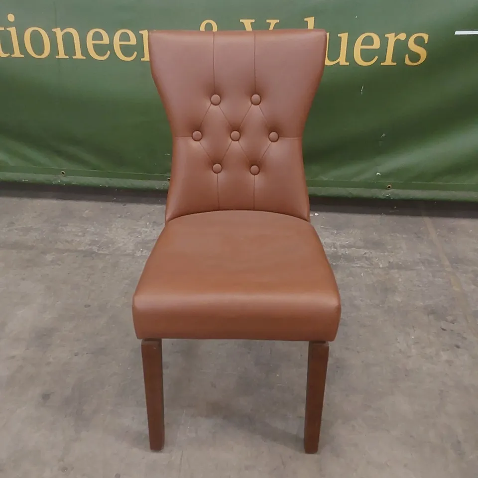 DESIGNER CHESNUT LEATHER BUTTON BACK DINING CHAIR