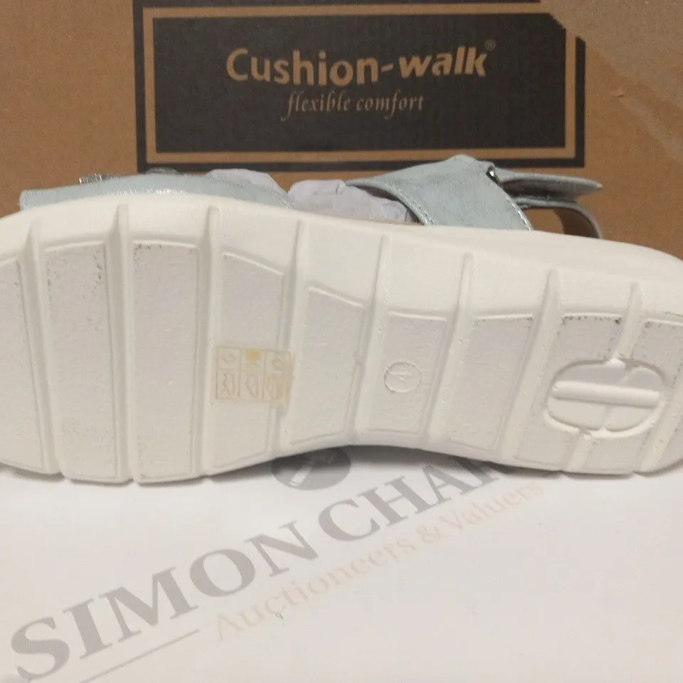 BOXED PAIR OF CUSHION WALK JEWELLED SANDALS IN SILVER - SIZE 4