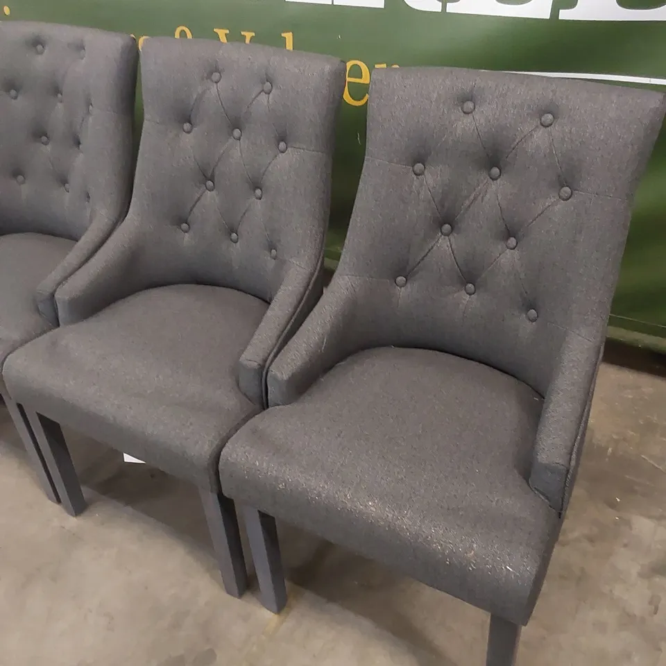 SET OF 6 DUKE SLATE FABRIC BUTTON BACK DINING CHAIRS 