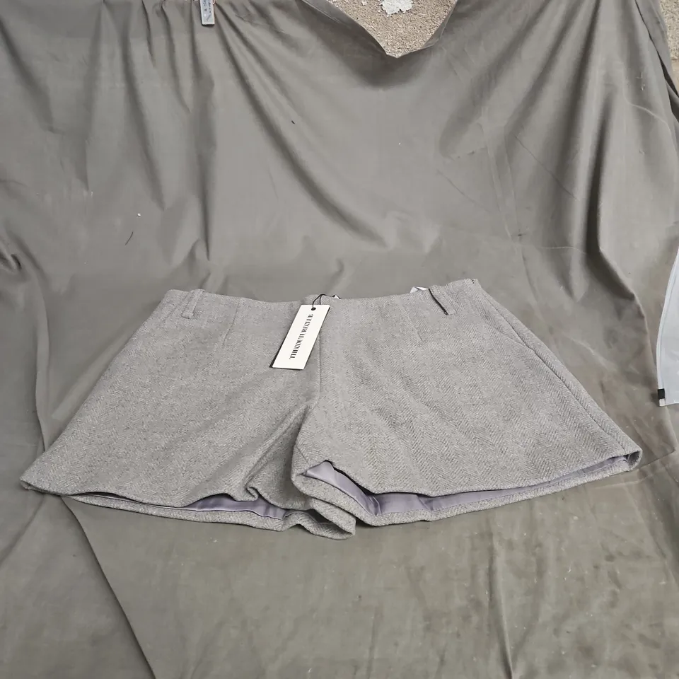 THE COUTURE CLUB HERRINGBONE TAILORED MINI SHORTS – GREY, UK14