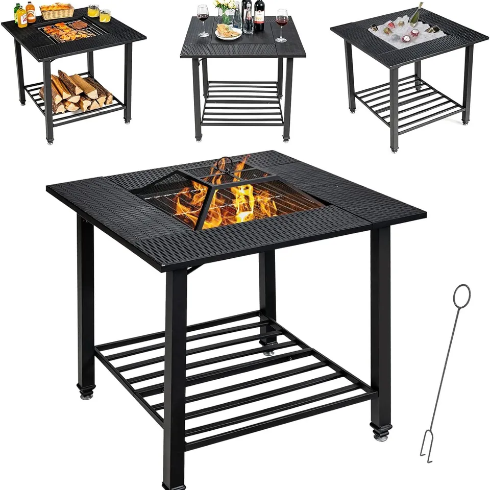 BOXED 4 IN 1 OUTDOOR FIRE PIT WITH MESH COVER AND REMOVABLE LID