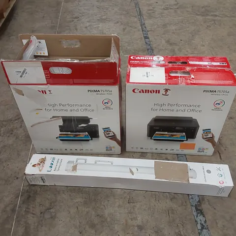 PALLET OF ASSORTED HOUSEHOLD ITEMS AND CONSUMER PRODUCTS TO INCLUDE; PRINTERS, RETRACTABLE SAFETY GATE, DEHUMIDIFIER ETC