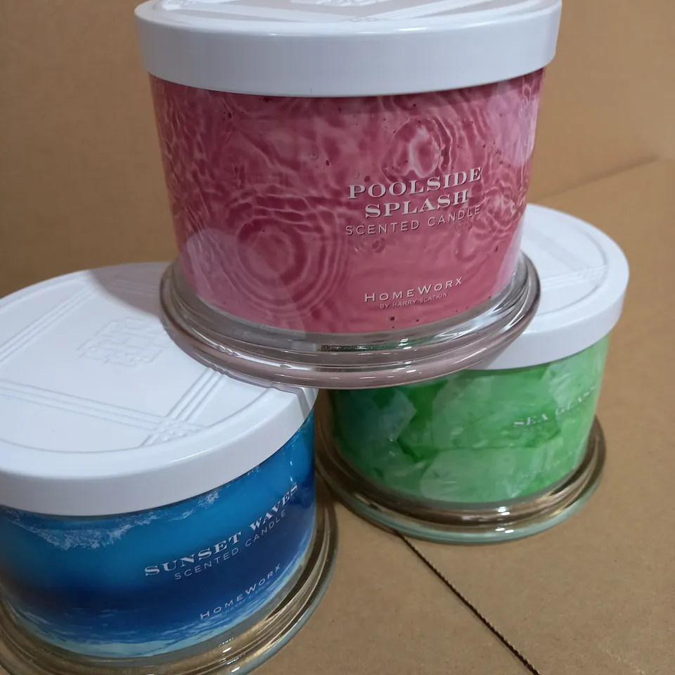 HOMEWORX BY HARRY SLATKIN SET OF POOLSIDE HOLIDAY 3 WICK CANDLES